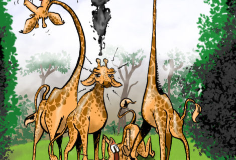Not all are long necked in a Tower of Giraffes